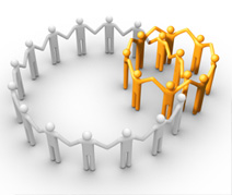 group of animated people forming a circle by holding hands